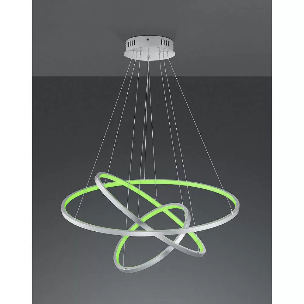 Luminaires Trio Suspension Trio Aaron Led Nickel Mat, 1 Lumiere, Telecommandes, Changeur De Couleurs