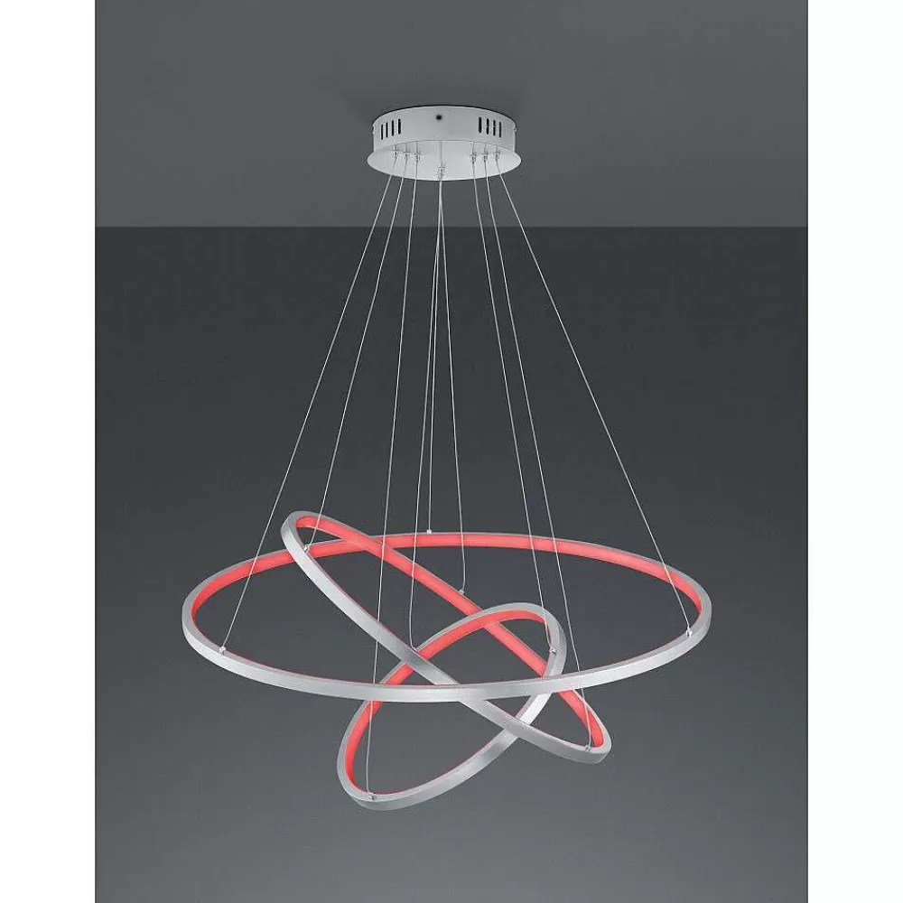 Luminaires Trio Suspension Trio Aaron Led Nickel Mat, 1 Lumiere, Telecommandes, Changeur De Couleurs