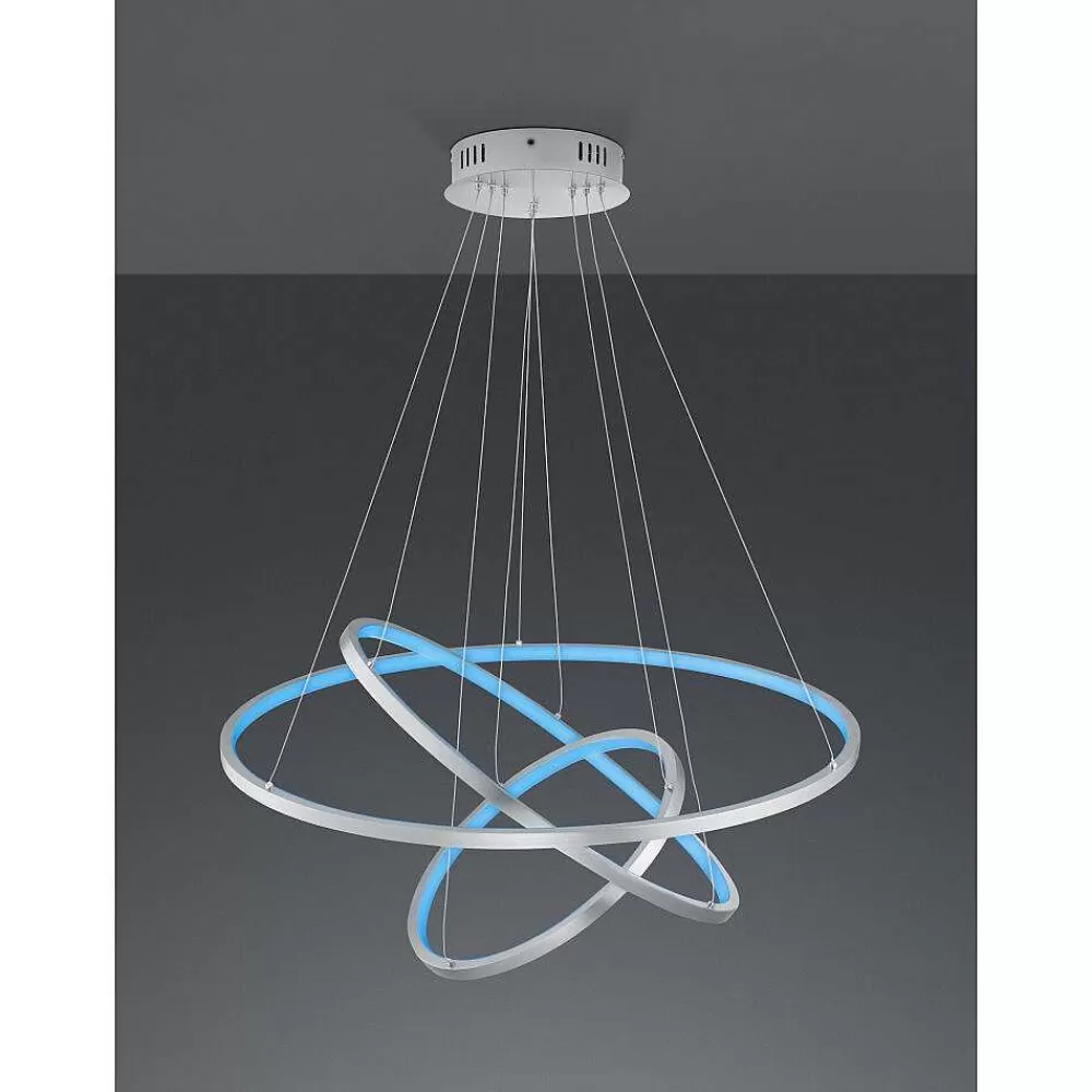 Luminaires Trio Suspension Trio Aaron Led Nickel Mat, 1 Lumiere, Telecommandes, Changeur De Couleurs