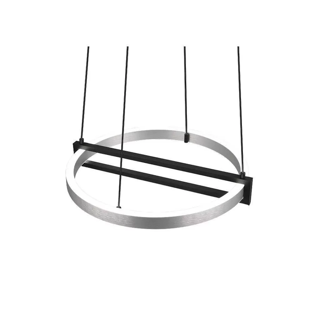 Luminaires Trio Suspension Trio Thompson Led Aluminium Brosse, 1 Lumiere, Telecommandes, Changeur De Couleurs