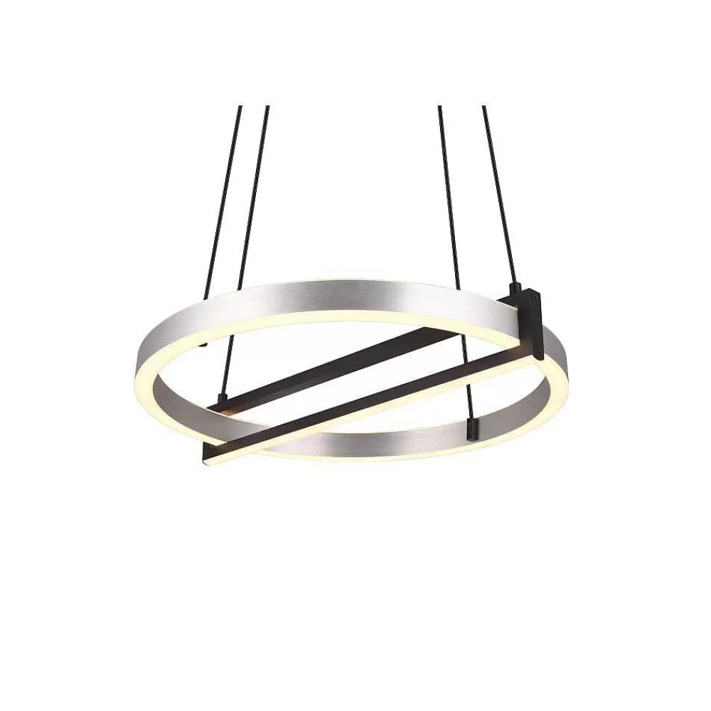 Luminaires Trio Suspension Trio Thompson Led Aluminium Brosse, 1 Lumiere, Telecommandes, Changeur De Couleurs