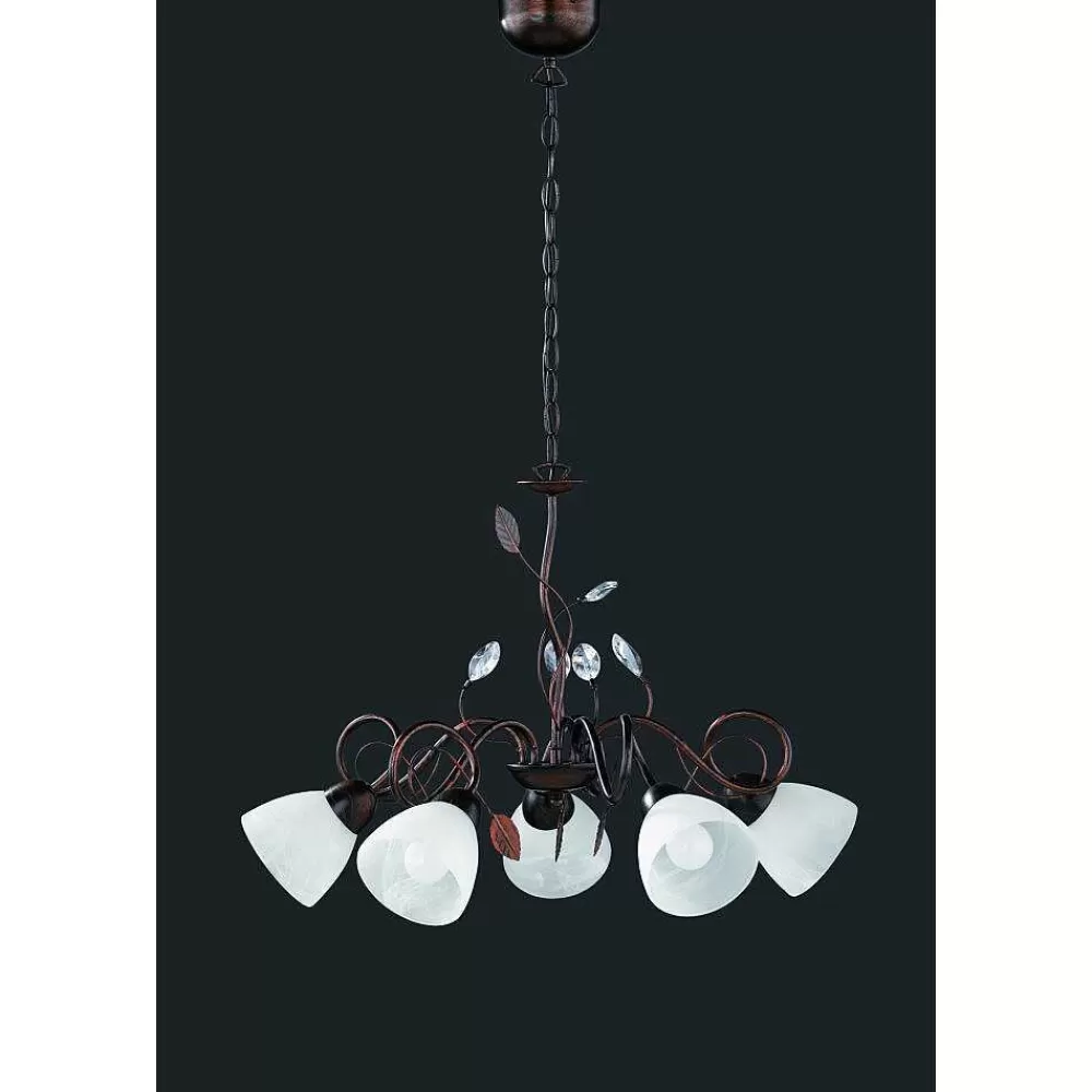 Luminaires Trio Suspension Trio-Leuchten Traditio Brun Fonce, Rouille, 5 Lumieres