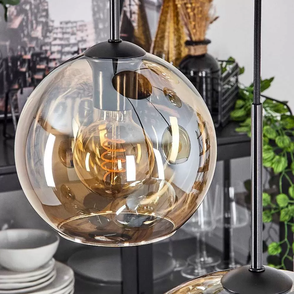 hofstein Suspension Verre 15 Cm, 20 Cm, 25 Cm, 30Cm Koyoto Ambre, 5 Lumieres