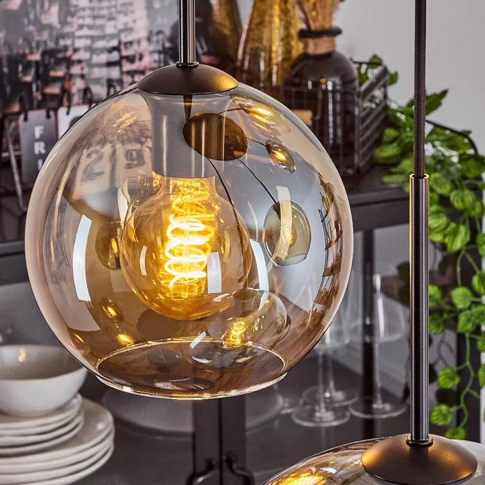 hofstein Suspension Verre 15 Cm, 20 Cm, 25 Cm, 30Cm Koyoto Ambre, 5 Lumieres