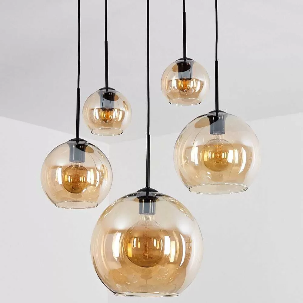 hofstein Suspension Verre 15 Cm, 20 Cm, 25 Cm, 30Cm Koyoto Ambre, 5 Lumieres