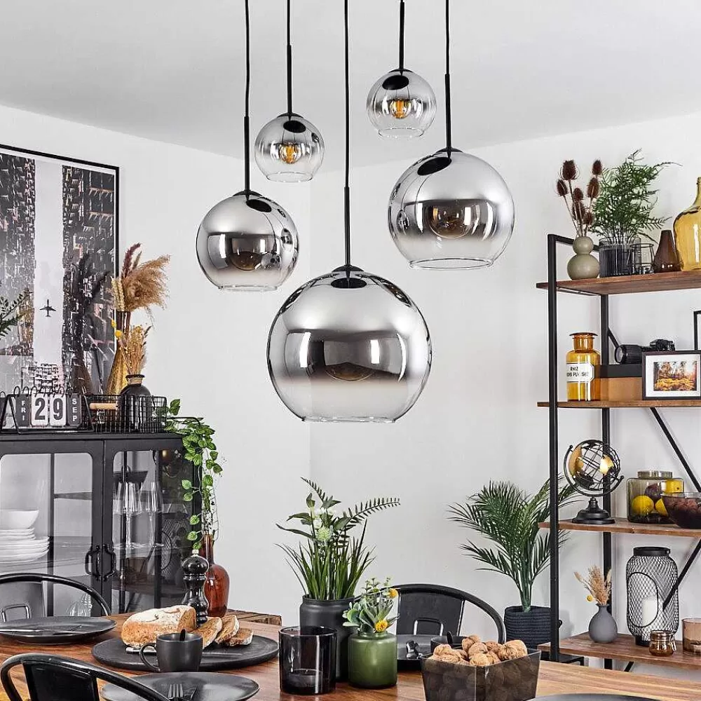 hofstein Suspension Verre 15 Cm, 20 Cm, 25 Cm, 30Cm Koyoto Chrome, Clair, Fume, 5 Lumieres