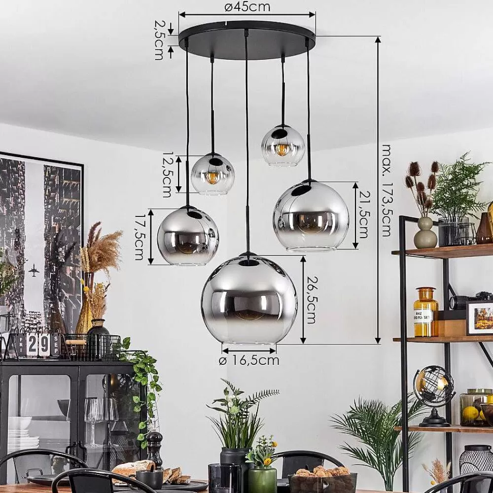 hofstein Suspension Verre 15 Cm, 20 Cm, 25 Cm, 30Cm Koyoto Chrome, Clair, Fume, 5 Lumieres