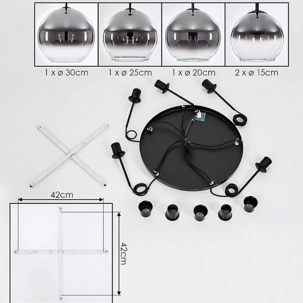 hofstein Suspension Verre 15 Cm, 20 Cm, 25 Cm, 30Cm Koyoto Chrome, Clair, Fume, 5 Lumieres