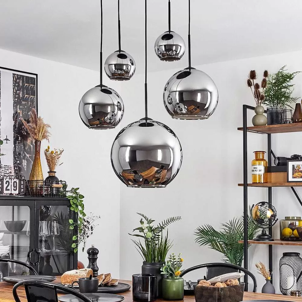 hofstein Suspension Verre 15 Cm, 20 Cm, 25 Cm, 30Cm Koyoto Chrome, Fume, 5 Lumieres