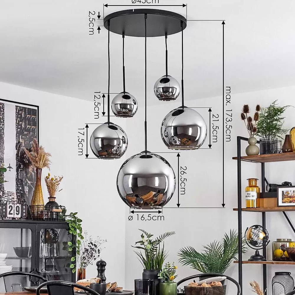 hofstein Suspension Verre 15 Cm, 20 Cm, 25 Cm, 30Cm Koyoto Chrome, Fume, 5 Lumieres