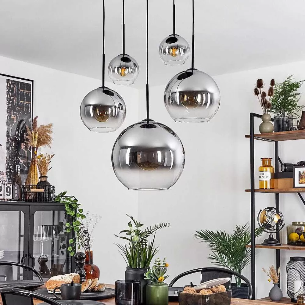 hofstein Suspension Verre 15 Cm, 20 Cm, 25 Cm, 30Cm Koyoto Clair, Fume, 5 Lumieres