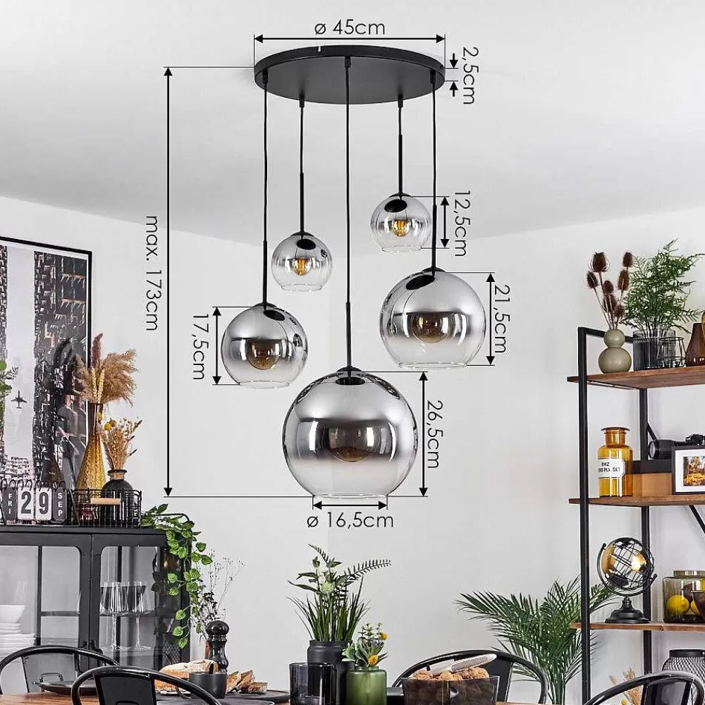 hofstein Suspension Verre 15 Cm, 20 Cm, 25 Cm, 30Cm Koyoto Clair, Fume, 5 Lumieres