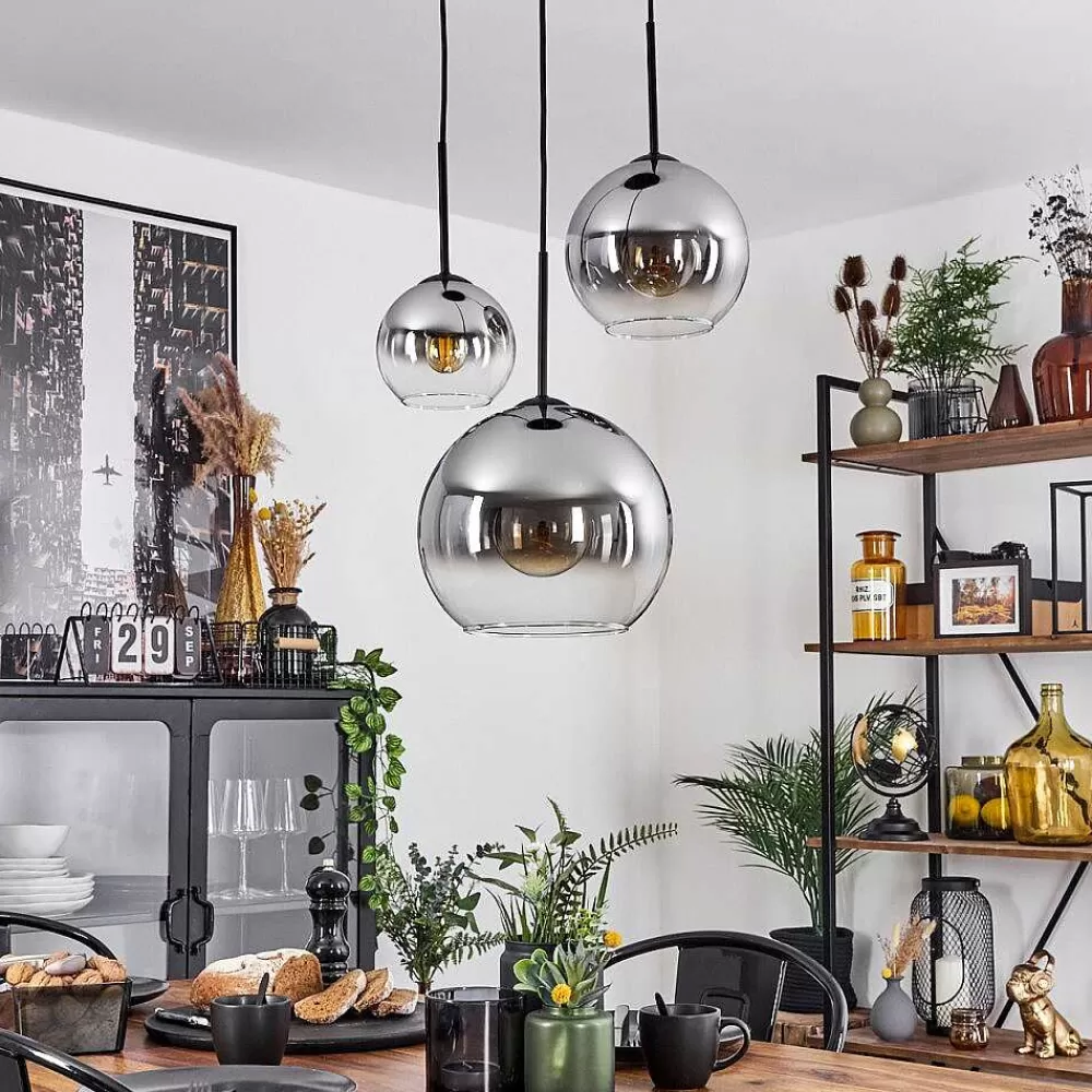 hofstein Suspension Verre 15 Cm, 20 Cm, 25 Cm Koyoto Clair, Fume, 3 Lumieres
