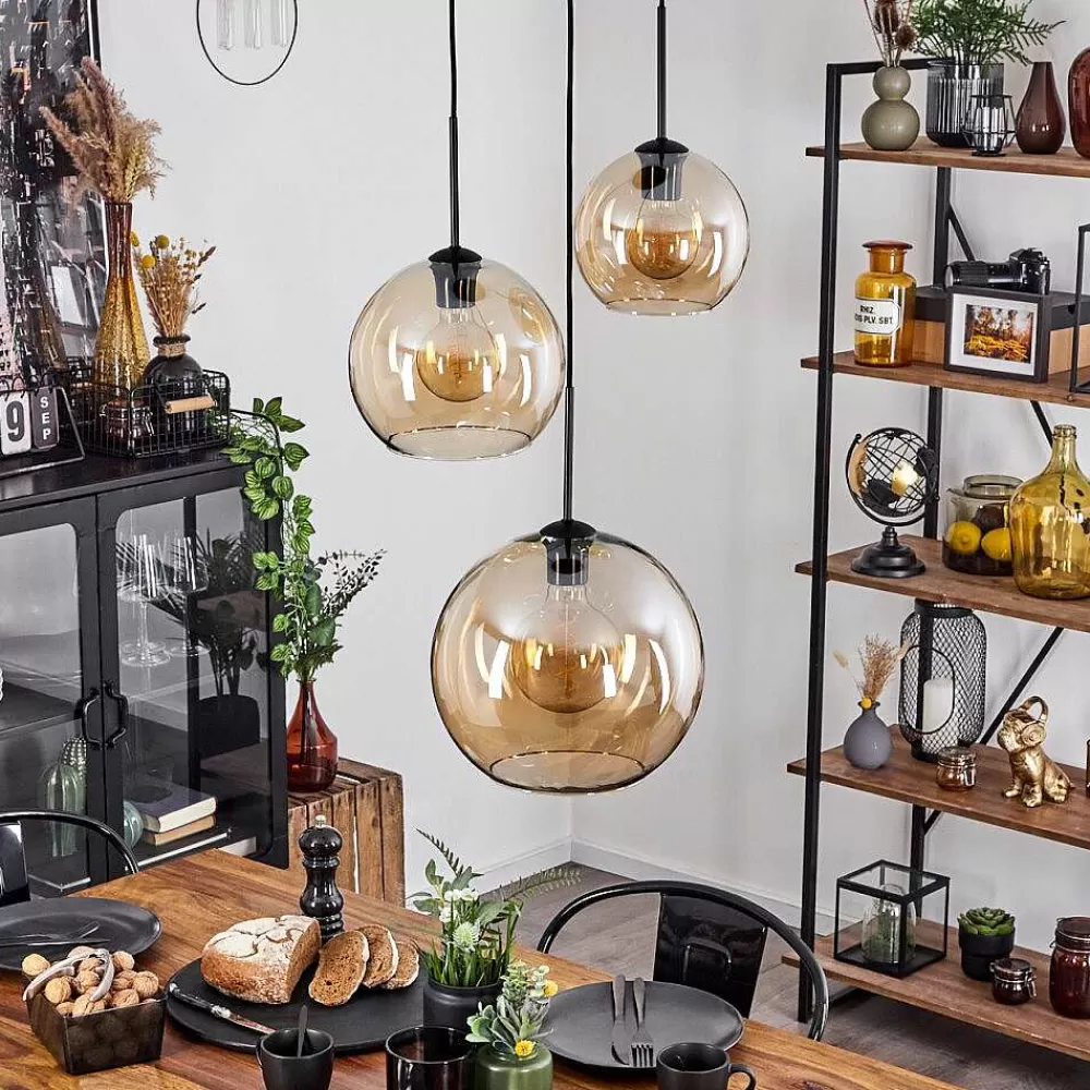hofstein Suspension Verre 20 Cm, 25 Cm, 30Cm Koyoto Ambre, 3 Lumieres