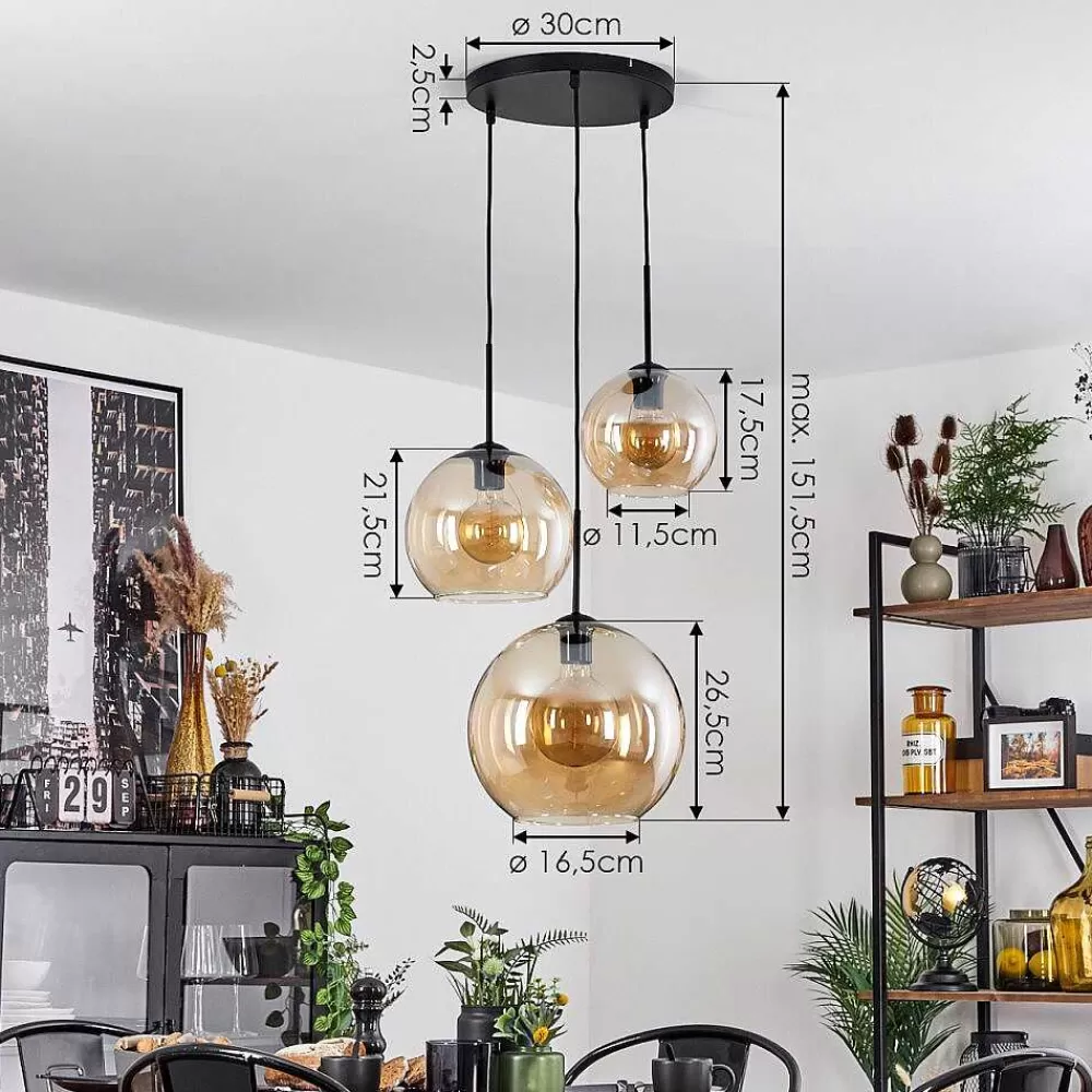 hofstein Suspension Verre 20 Cm, 25 Cm, 30Cm Koyoto Ambre, 3 Lumieres