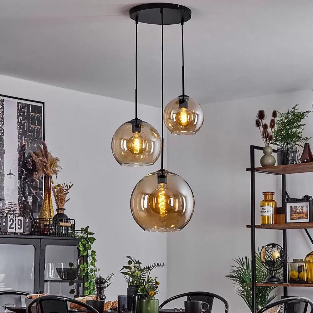 hofstein Suspension Verre 20 Cm, 25 Cm, 30Cm Koyoto Ambre, 3 Lumieres