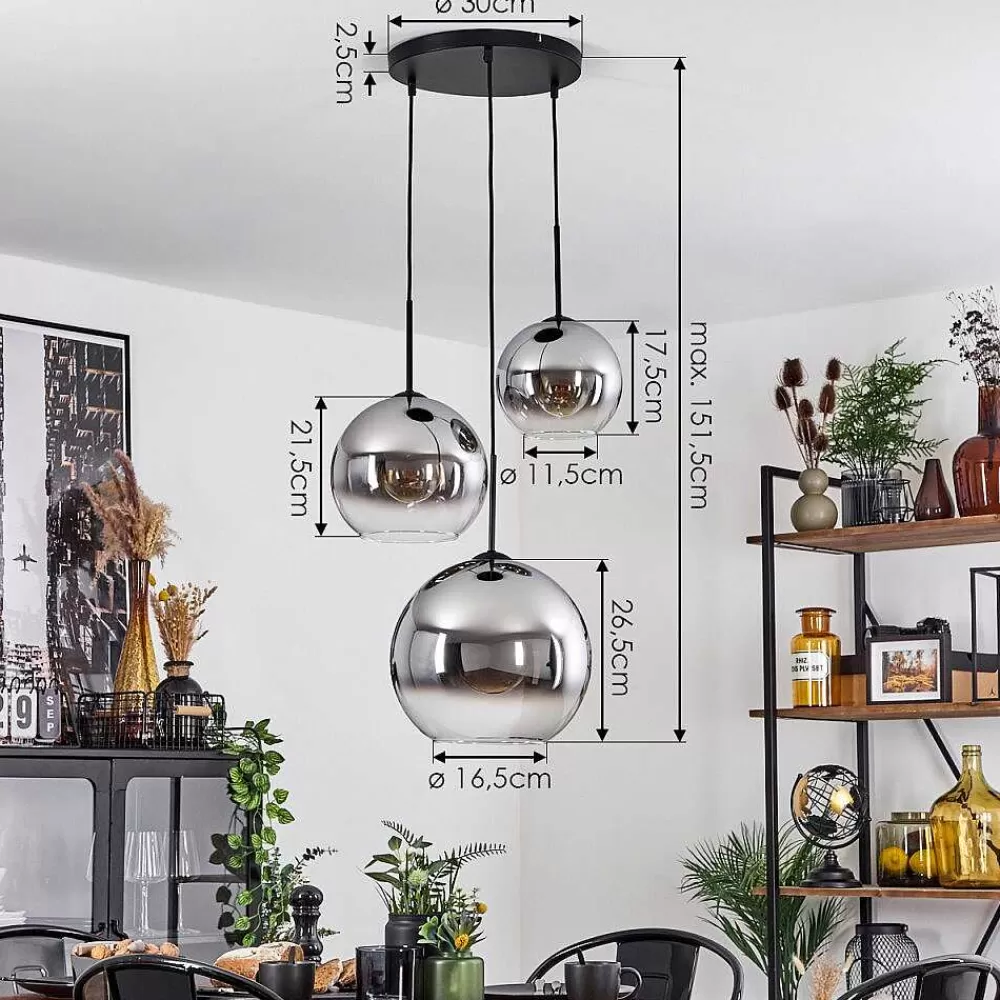 hofstein Suspension Verre 20 Cm, 25 Cm, 30Cm Koyoto Clair, Fume, 3 Lumieres