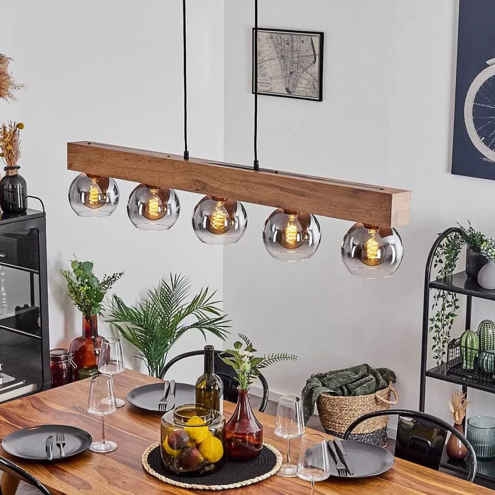 hofstein Suspension Vouhet Brun, Couleur Bois, Noir, 5 Lumieres