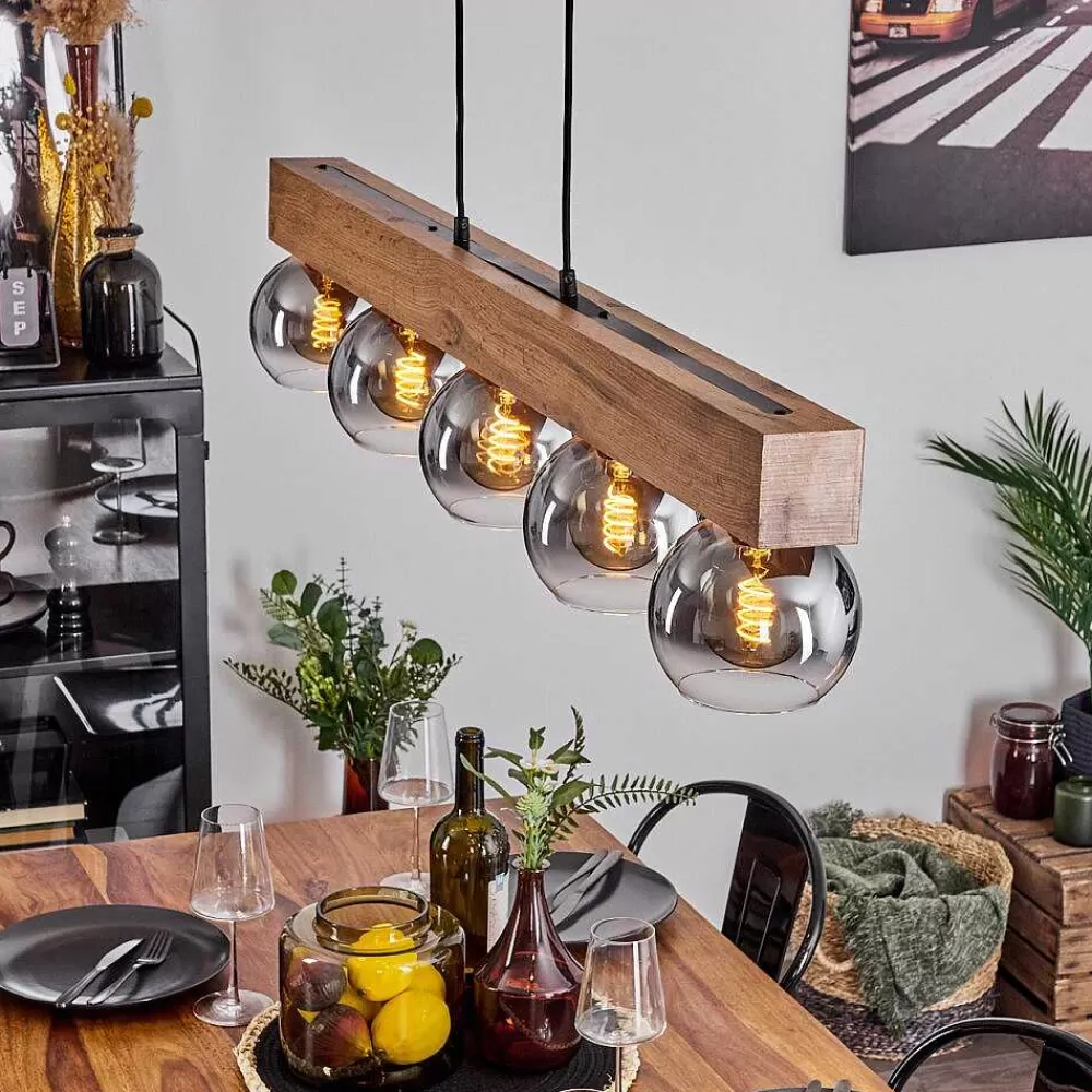 hofstein Suspension Vouhet Brun, Couleur Bois, Noir, 5 Lumieres