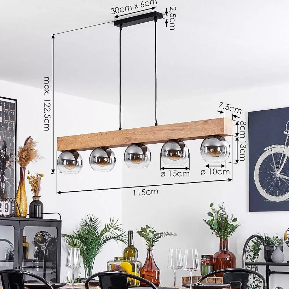 hofstein Suspension Vouhet Brun, Couleur Bois, Noir, 5 Lumieres