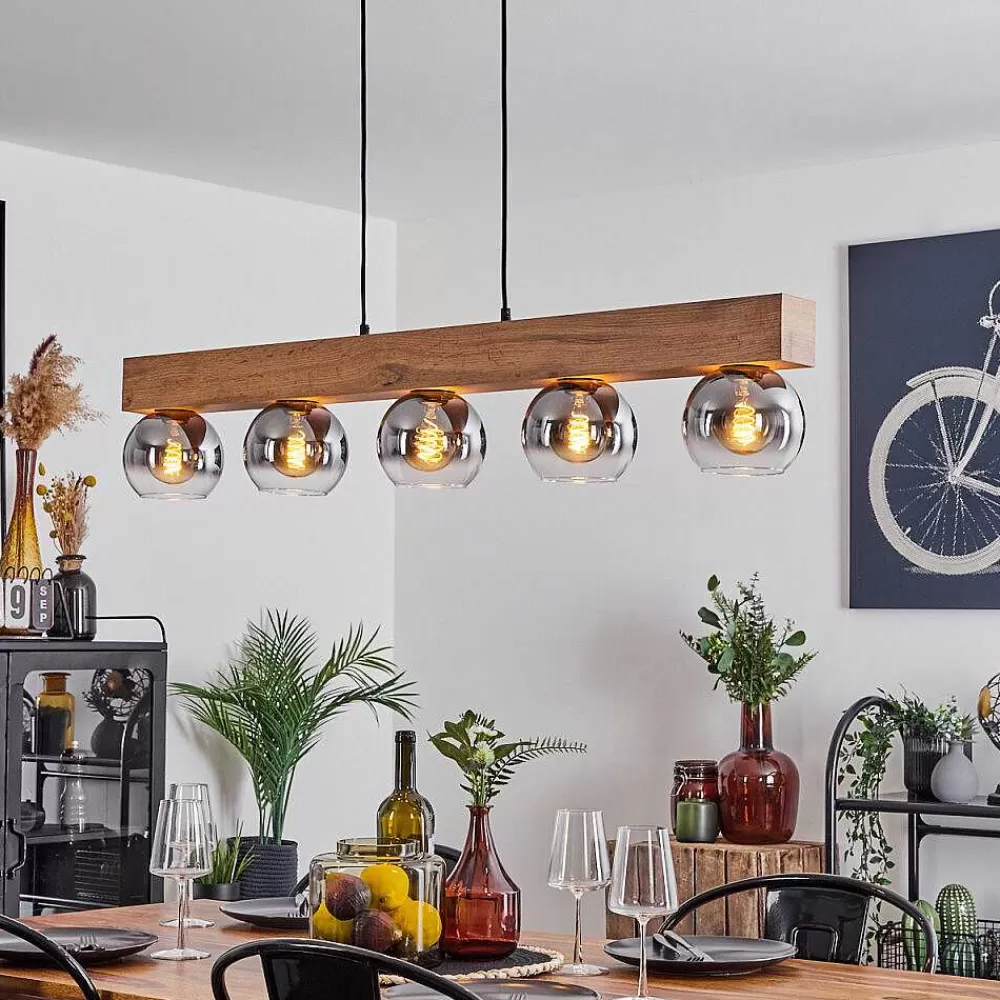 hofstein Suspension Vouhet Brun, Couleur Bois, Noir, 5 Lumieres