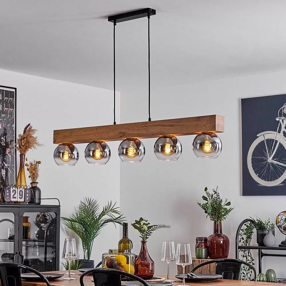 hofstein Suspension Vouhet Brun, Couleur Bois, Noir, 5 Lumieres