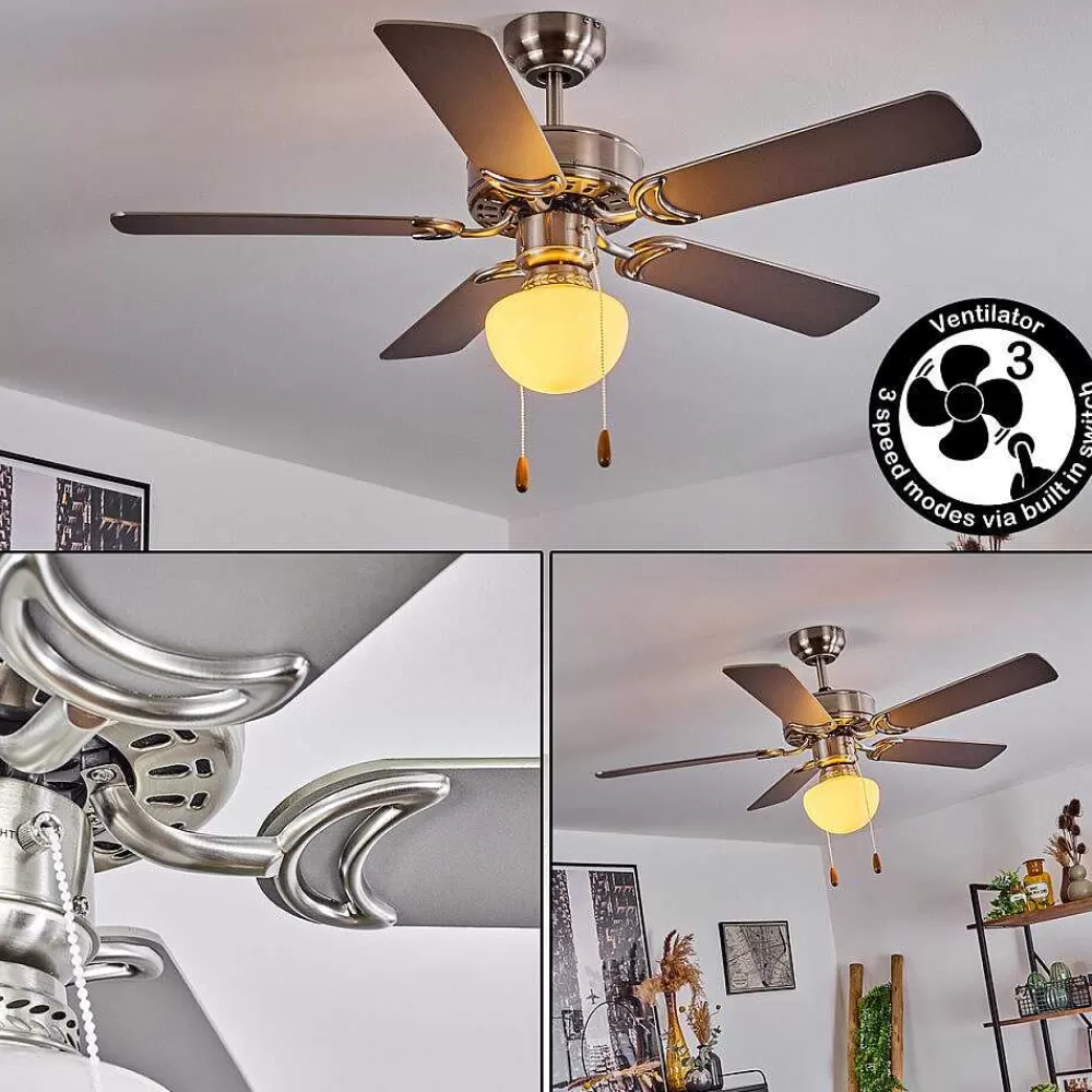 hofstein Ventilateur De Plafond Apiao Brun, Couleur Bois, Argente, 1 Lumiere