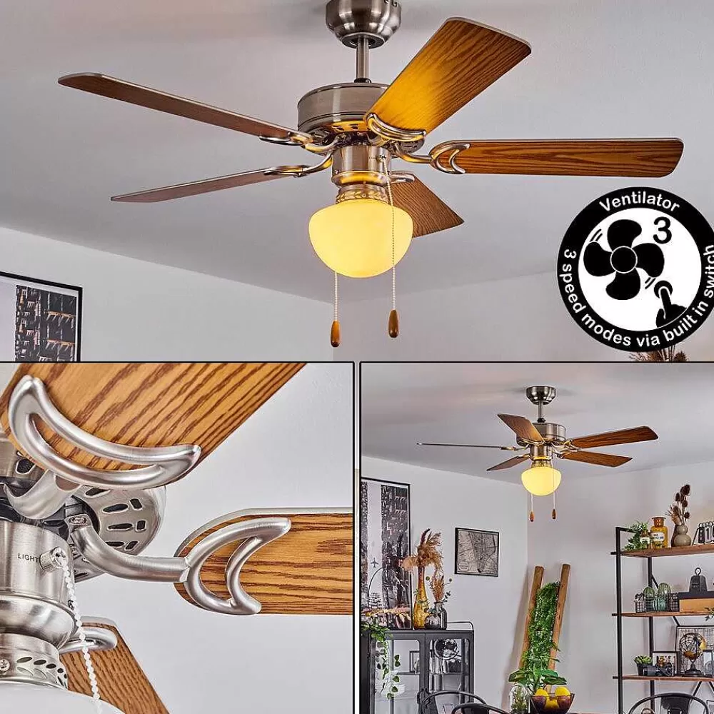 hofstein Ventilateur De Plafond Apiao Brun, Couleur Bois, Argente, 1 Lumiere
