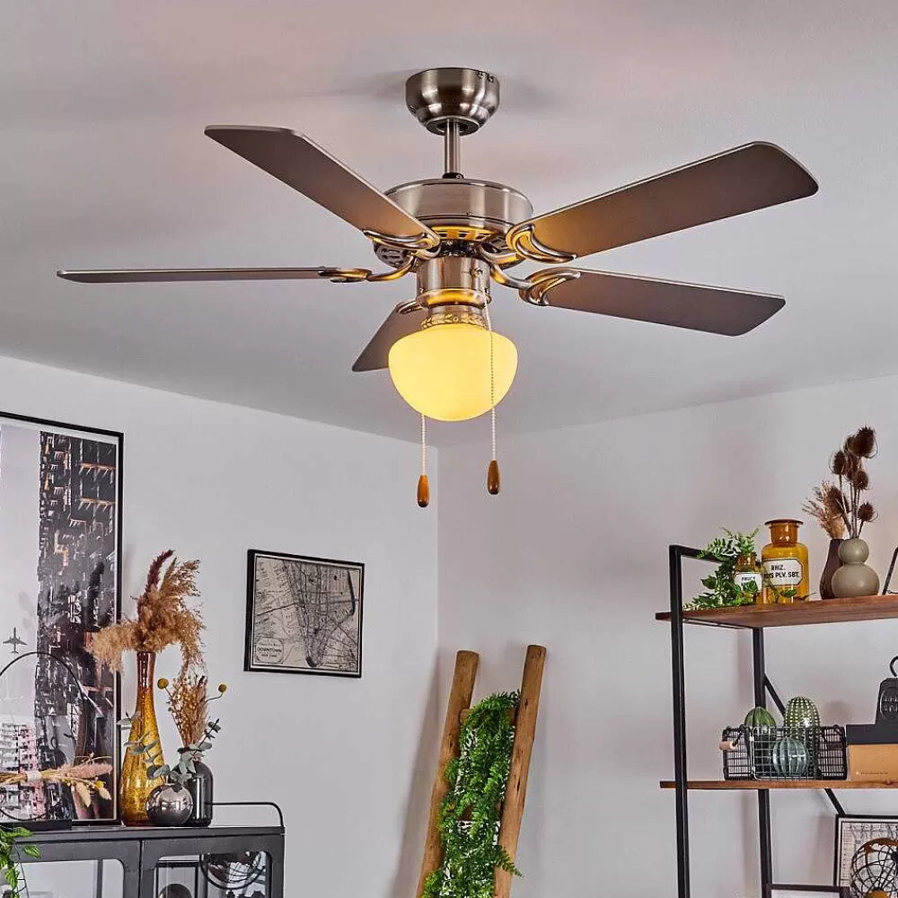 hofstein Ventilateur De Plafond Apiao Brun, Couleur Bois, Argente, 1 Lumiere
