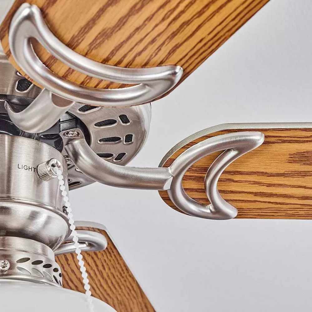 hofstein Ventilateur De Plafond Apiao Brun, Couleur Bois, Argente, 1 Lumiere