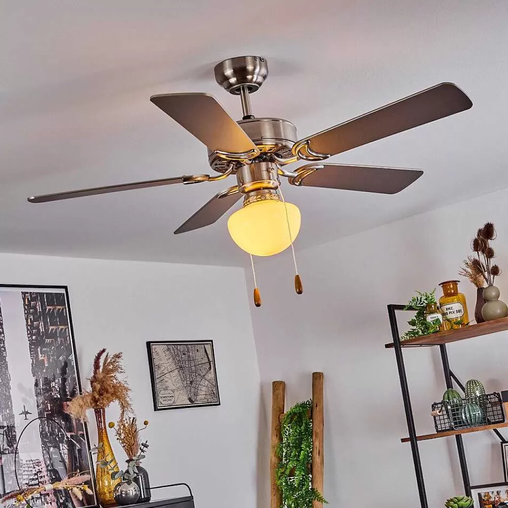 hofstein Ventilateur De Plafond Apiao Brun, Couleur Bois, Argente, 1 Lumiere