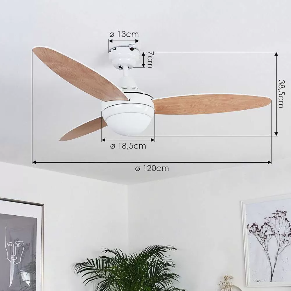 hofstein Ventilateur De Plafond Beltiglio Bois Fonce, Blanc, 2 Lumieres, Telecommandes