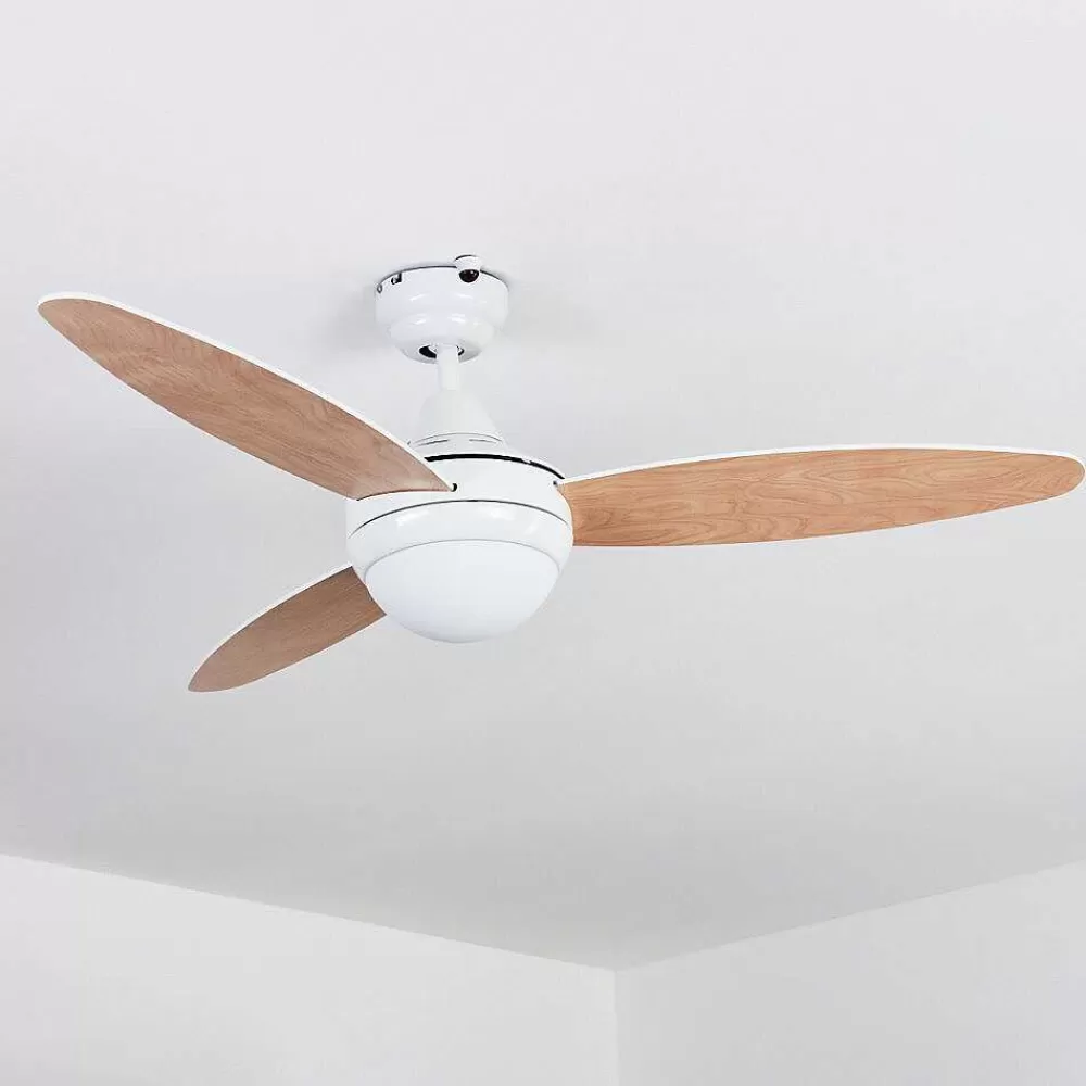 hofstein Ventilateur De Plafond Beltiglio Bois Fonce, Blanc, 2 Lumieres, Telecommandes