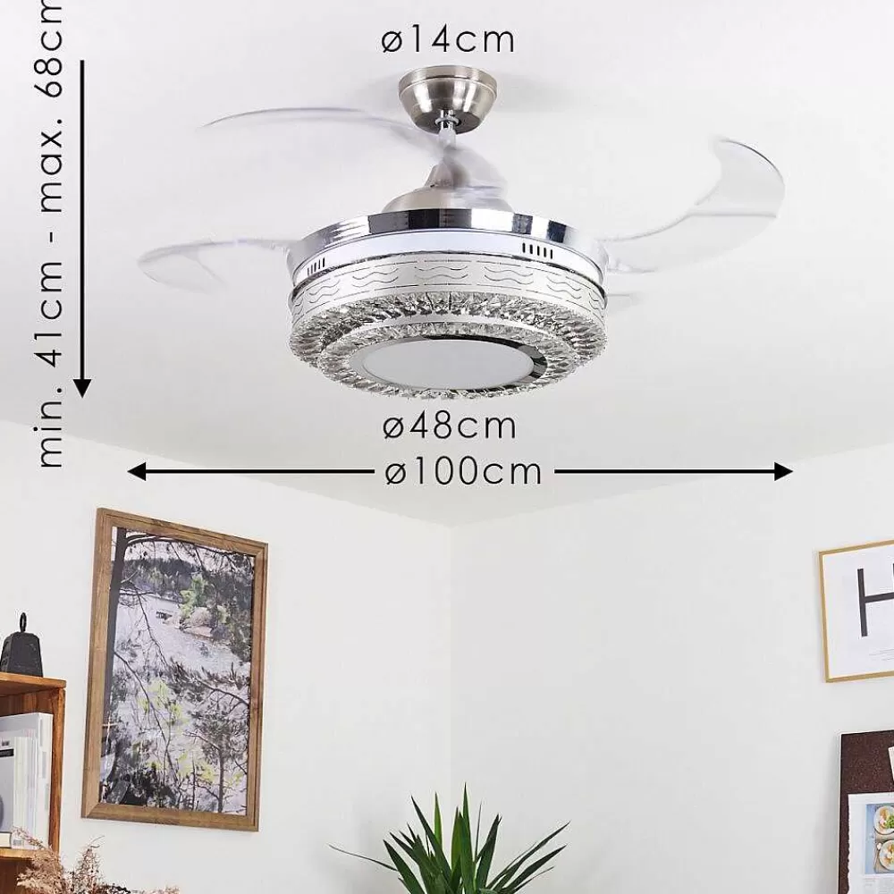 hofstein Ventilateur De Plafond Bendigo Led Nickel Mat, Transparent, 1 Lumiere