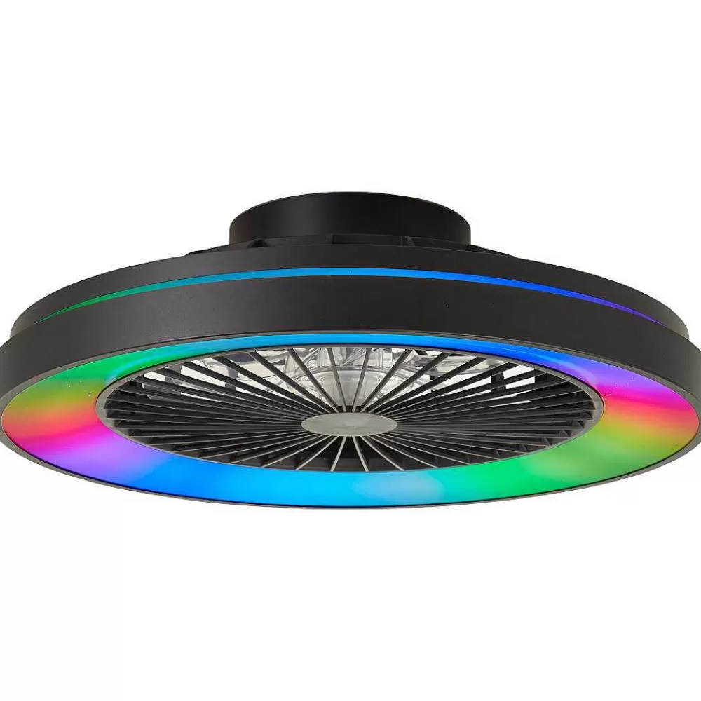 Luminaires Brilliant Ventilateur De Plafond Brilliant Mazzaro Led Noir, 1 Lumiere, Telecommandes, Changeur De Couleurs