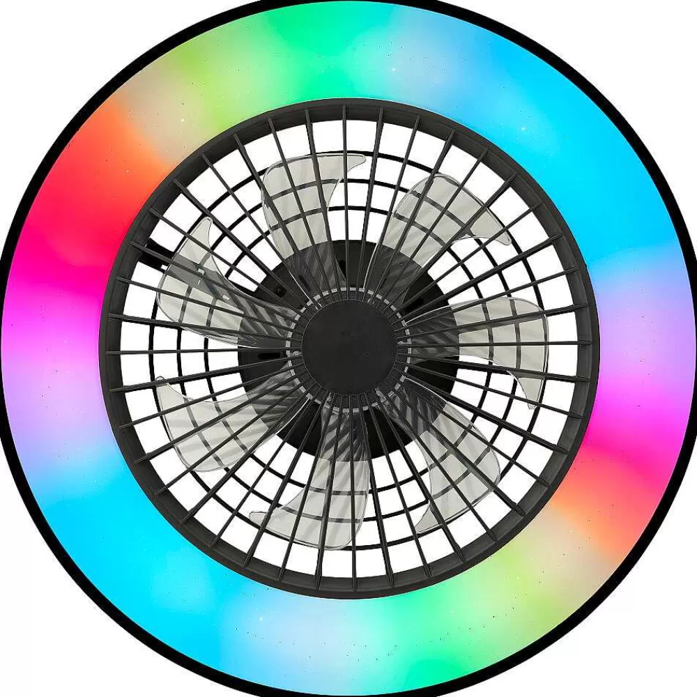 Luminaires Brilliant Ventilateur De Plafond Brilliant Mazzaro Led Noir, 1 Lumiere, Telecommandes, Changeur De Couleurs
