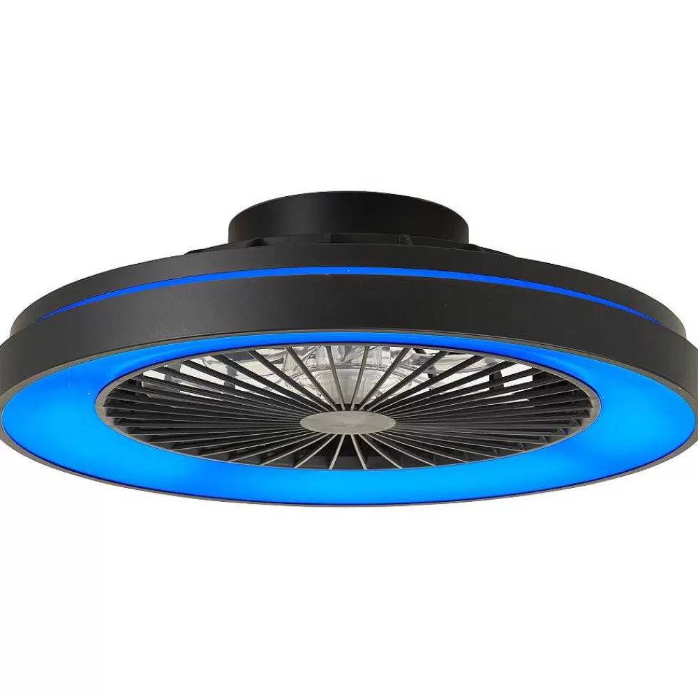Luminaires Brilliant Ventilateur De Plafond Brilliant Mazzaro Led Noir, 1 Lumiere, Telecommandes, Changeur De Couleurs