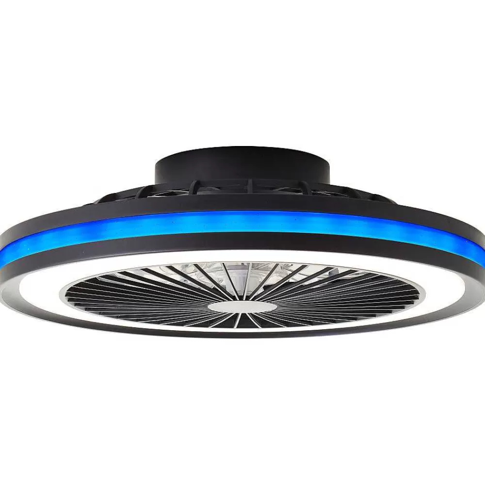 Luminaires Brilliant Ventilateur De Plafond Brilliant Palmero Noir, 1 Lumiere, Telecommandes, Changeur De Couleurs