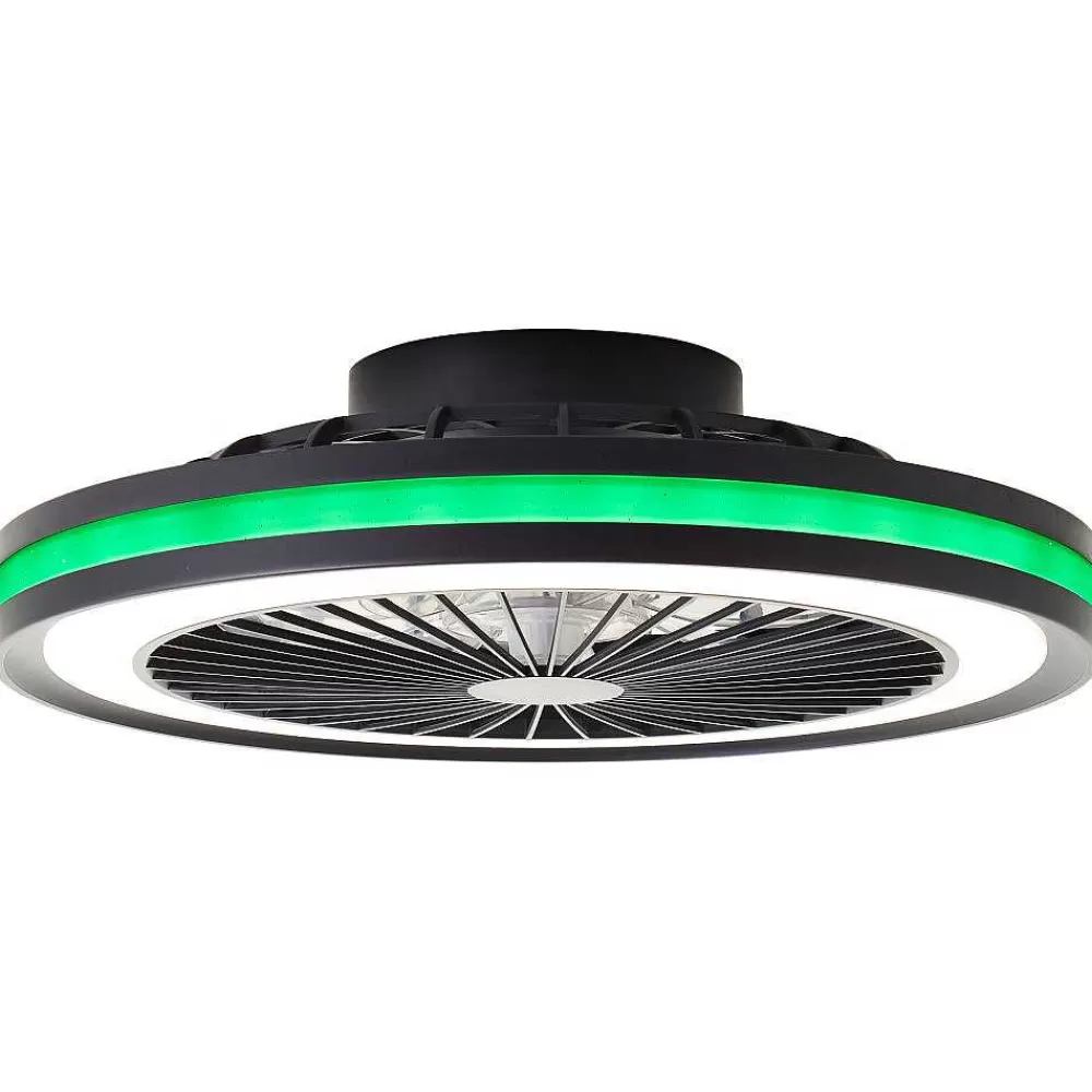 Luminaires Brilliant Ventilateur De Plafond Brilliant Palmero Noir, 1 Lumiere, Telecommandes, Changeur De Couleurs