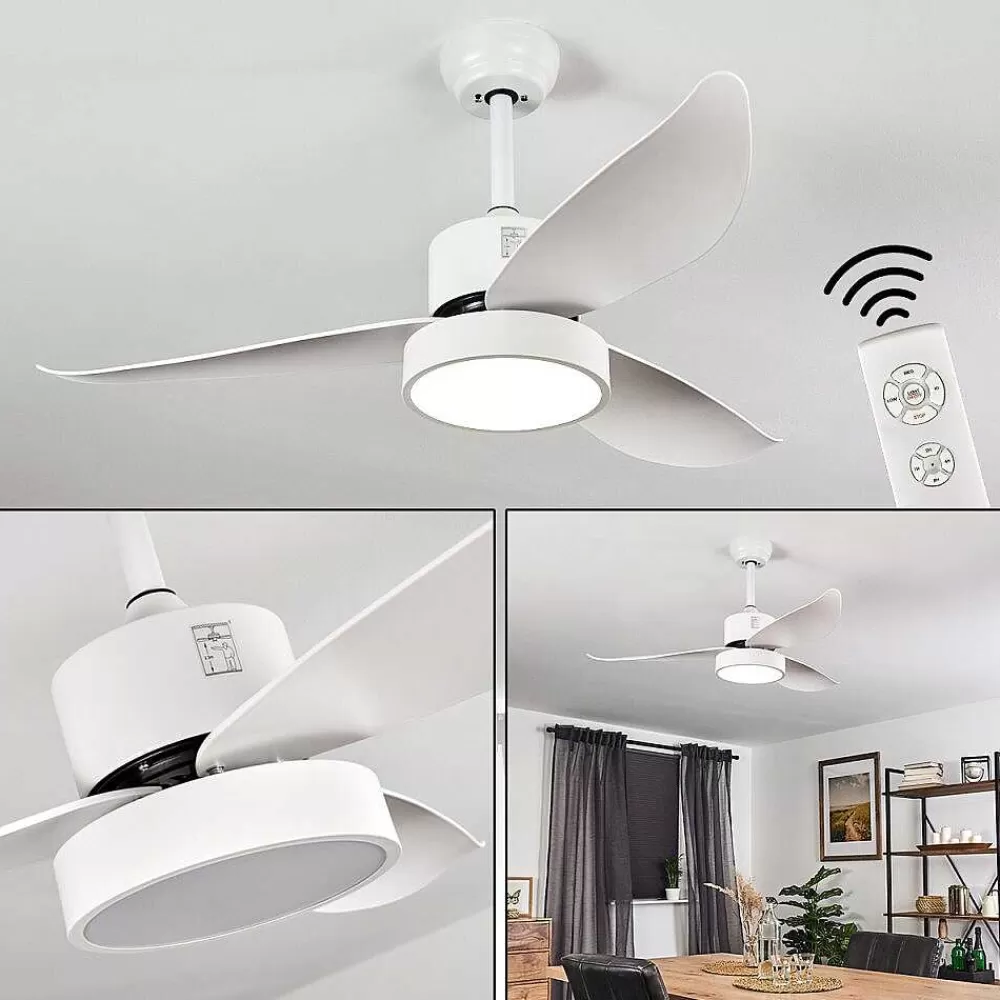 hofstein Ventilateur De Plafond Doha Led Blanc, 1 Lumiere, Telecommandes