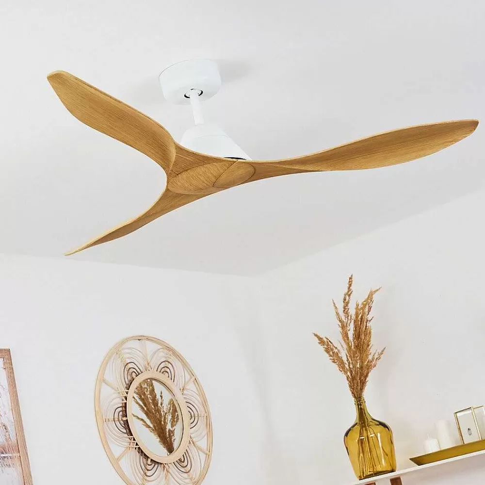 hofstein Ventilateur De Plafond Follseland Brun Clair, Couleur Bois, Blanc, Telecommandes