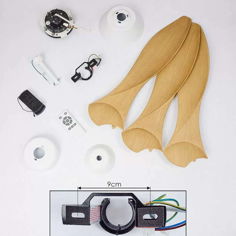 hofstein Ventilateur De Plafond Follseland Brun Clair, Couleur Bois, Blanc, Telecommandes