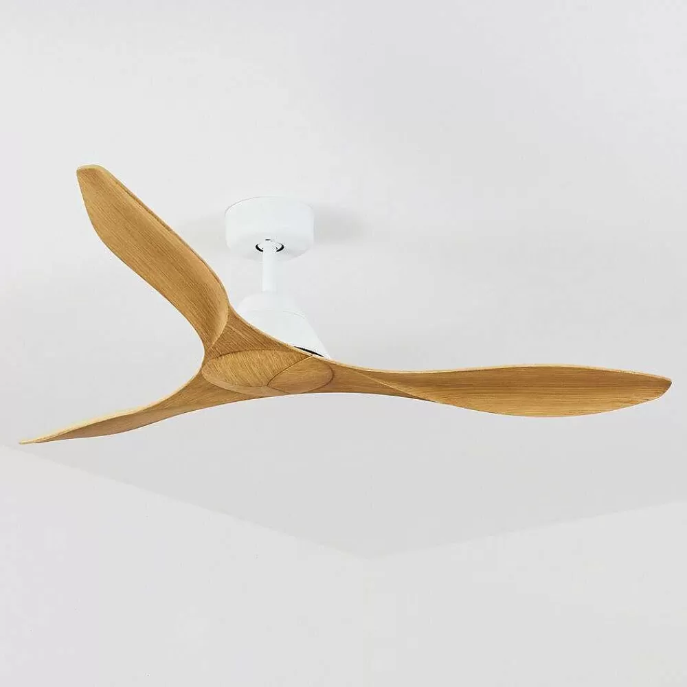 hofstein Ventilateur De Plafond Follseland Brun Clair, Couleur Bois, Blanc, Telecommandes