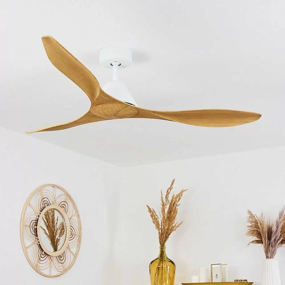 hofstein Ventilateur De Plafond Follseland Brun Clair, Couleur Bois, Blanc, Telecommandes