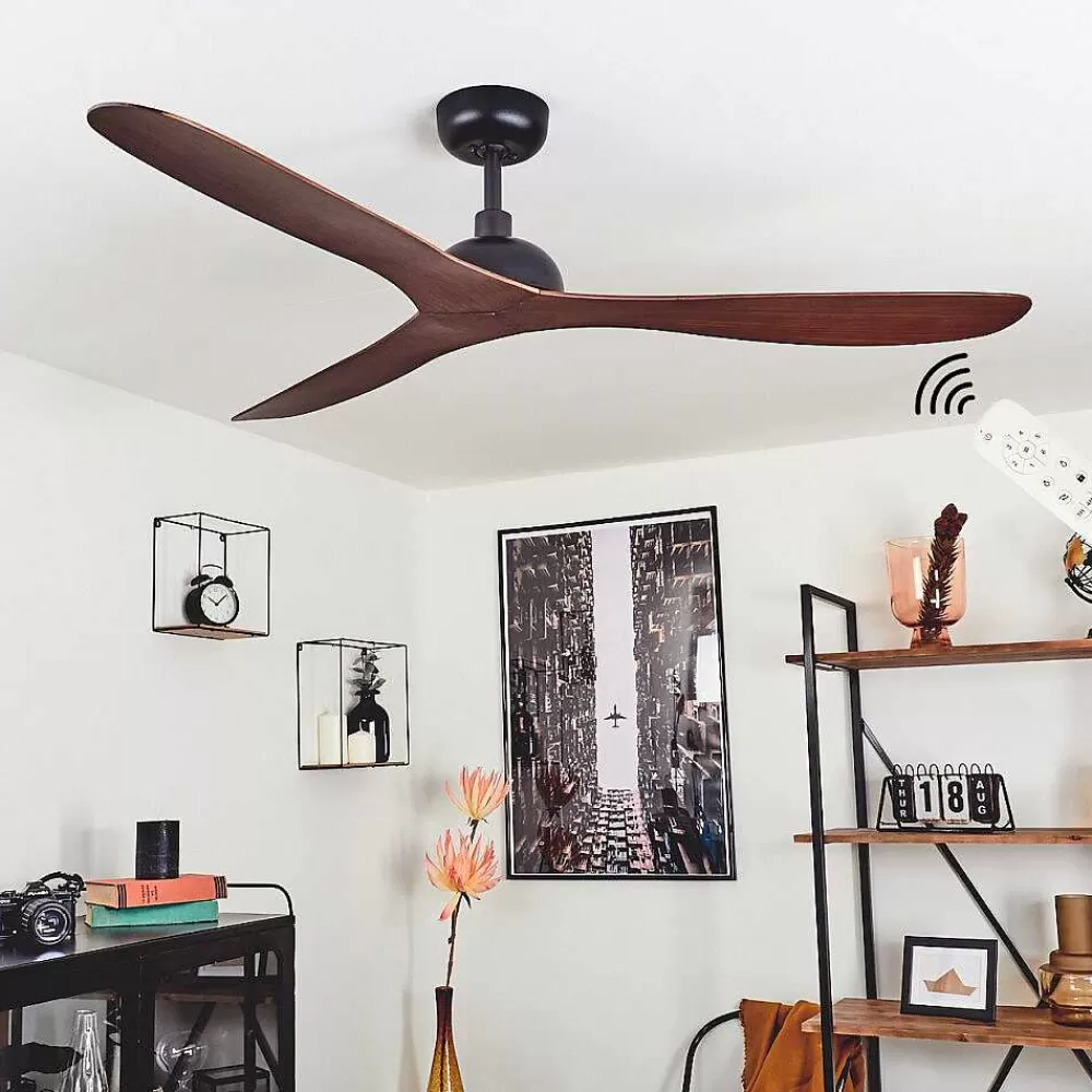 hofstein Ventilateur De Plafond Follseland Brun, Couleur Bois, Noir, Telecommandes