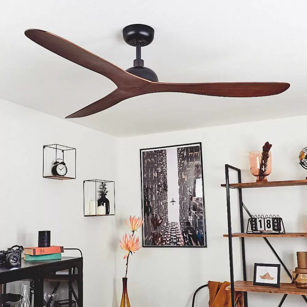 hofstein Ventilateur De Plafond Follseland Brun, Couleur Bois, Noir, Telecommandes