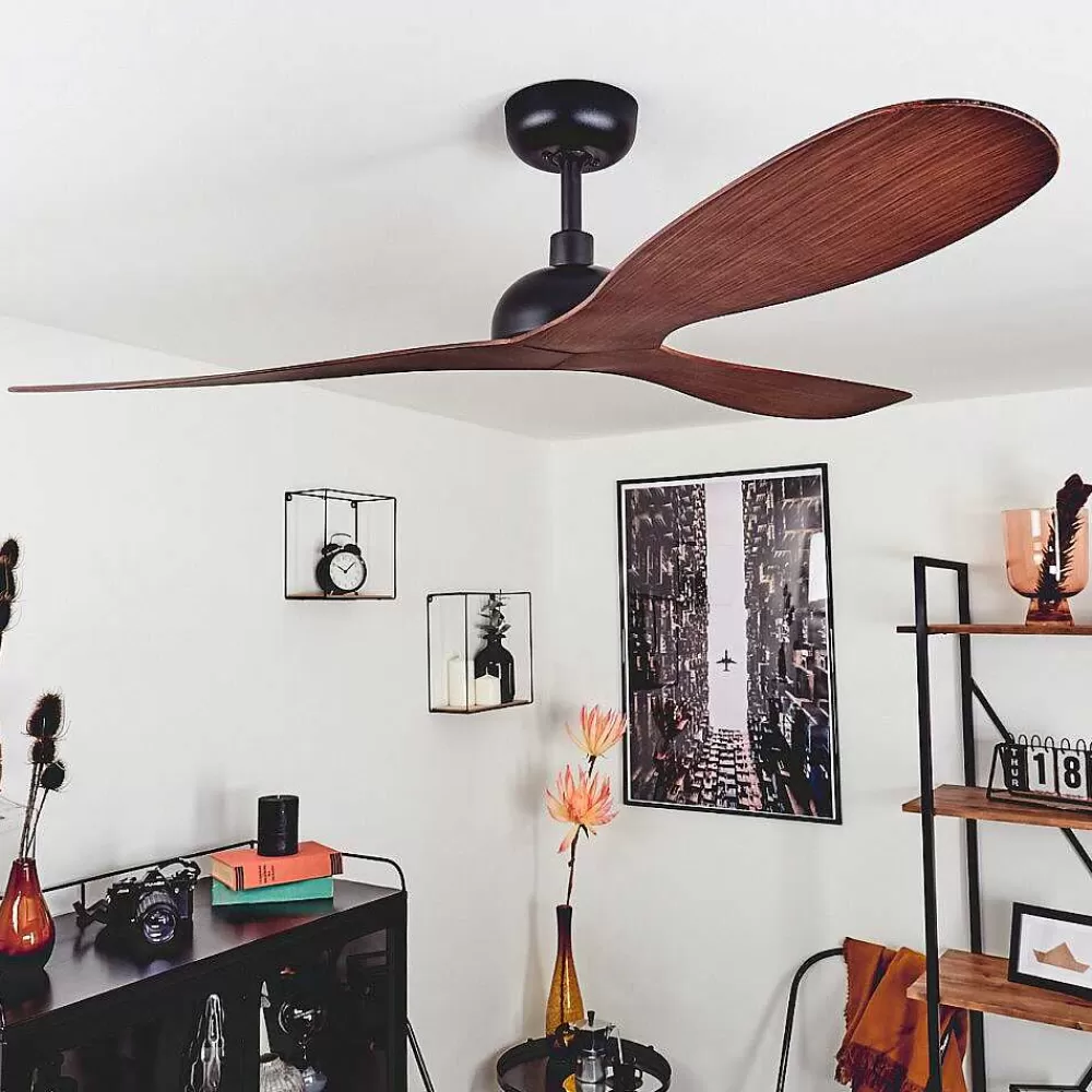 hofstein Ventilateur De Plafond Follseland Brun, Couleur Bois, Noir, Telecommandes
