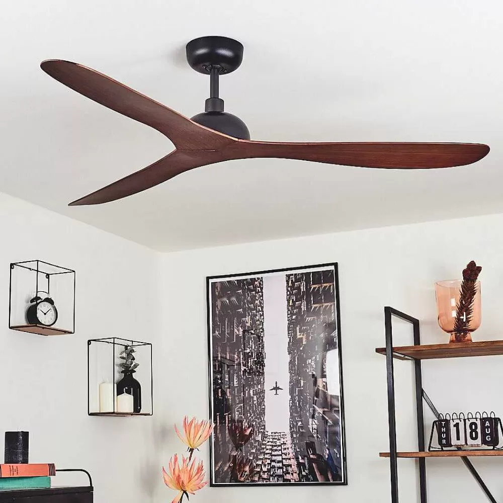 hofstein Ventilateur De Plafond Follseland Brun, Couleur Bois, Noir, Telecommandes
