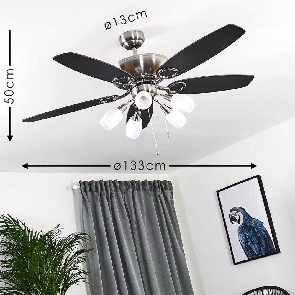hofstein Ventilateur De Plafond Irving Chrome, Gris, Bois Clair, 5 Lumieres