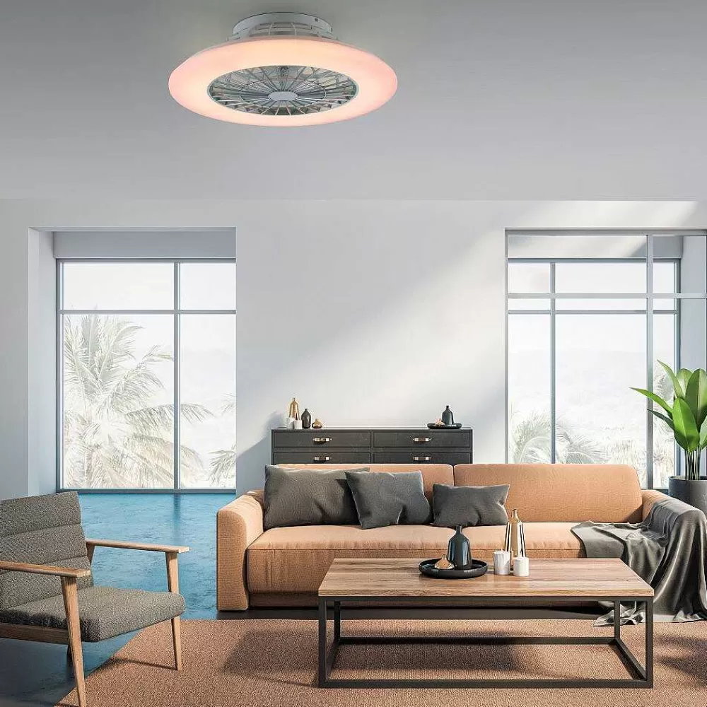 Luminaires Leuchten Direkt Ventilateur De Plafond Leuchten-Direkt Patrick Led Argente, 1 Lumiere, Telecommandes, Changeur De Couleurs